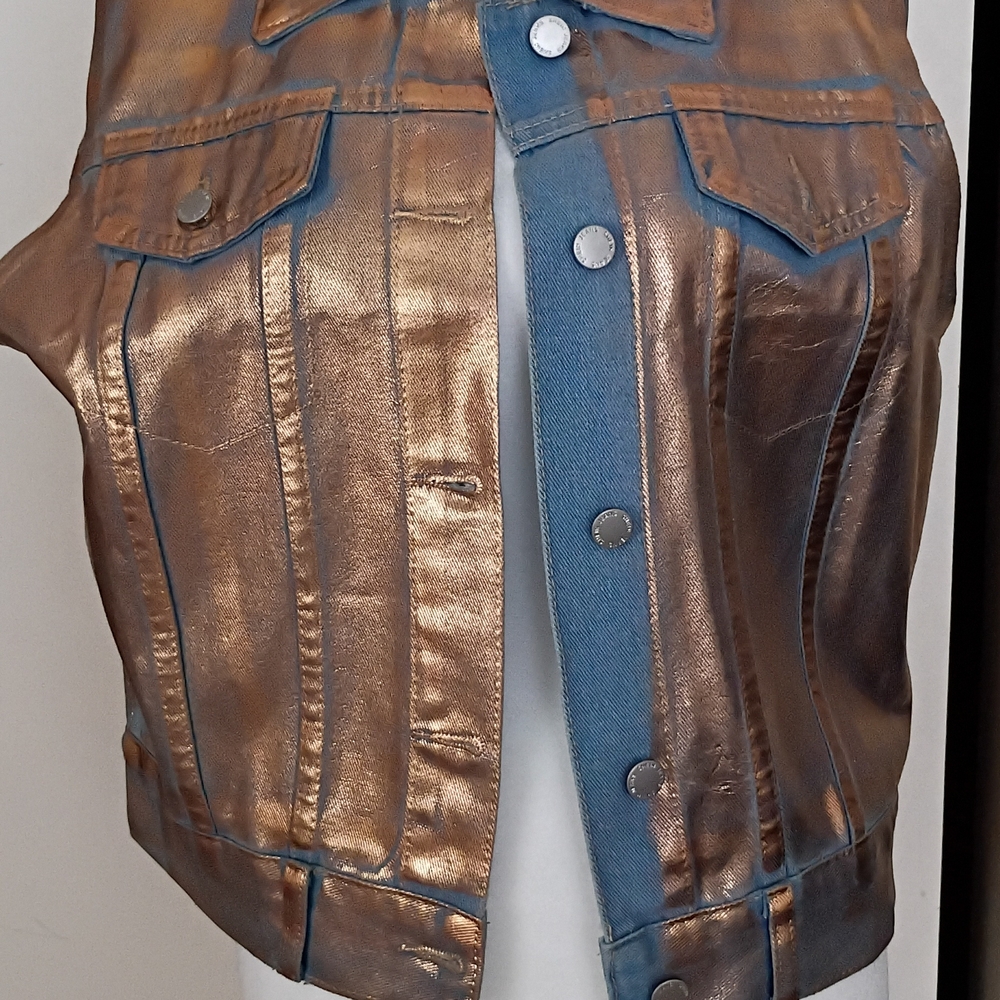 Foil Rose Gold Blue Jean Vest